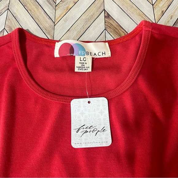 FREE PEOPLE BEACH Atlas Red Tshirt Midi Dress Maxi Short Sleeve Size LG New - Picture 2 of 8